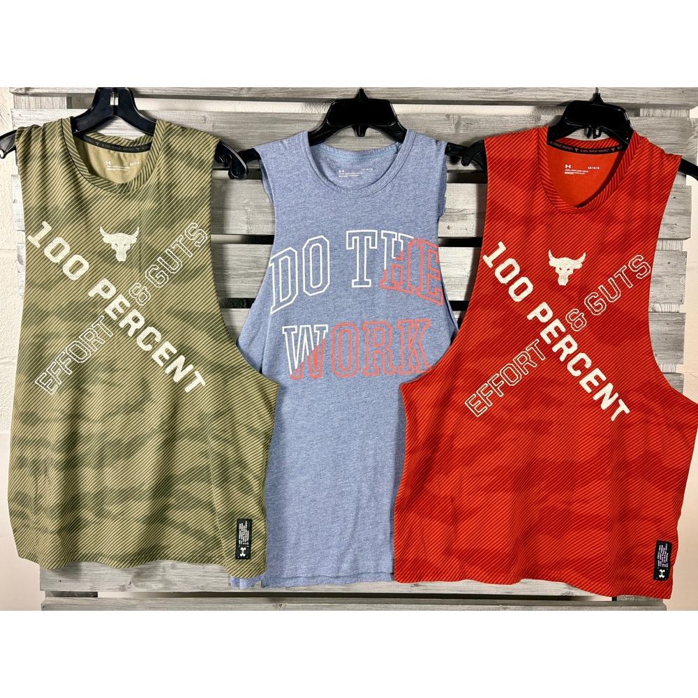 Mens Under Armour Project Rock Brahma Bull Gym Workout Tank Top Shirts L Lot 3